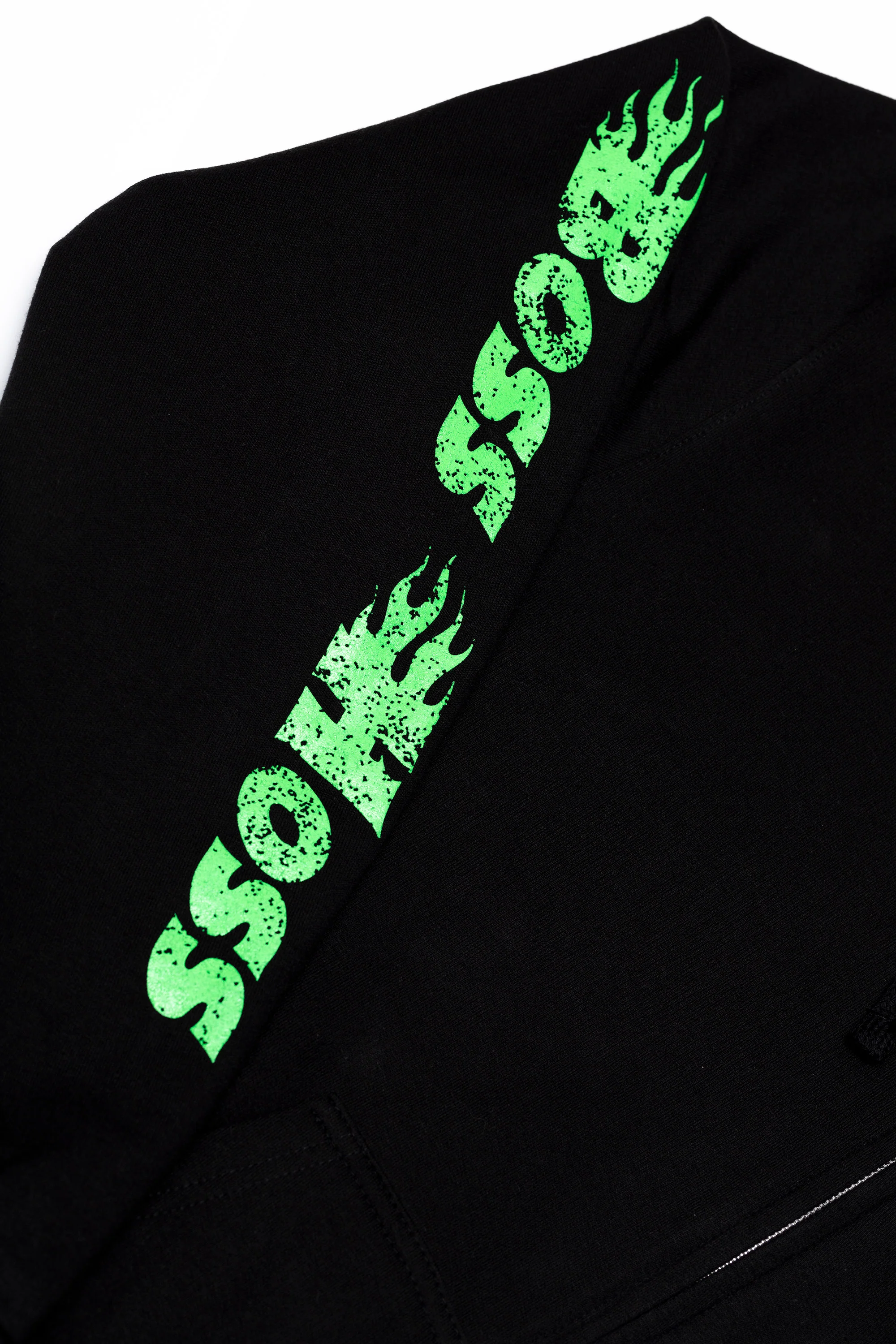Black w/ Neon Green Checkered Flag Flaming Finish Zipper Sweatshirt - Image 4