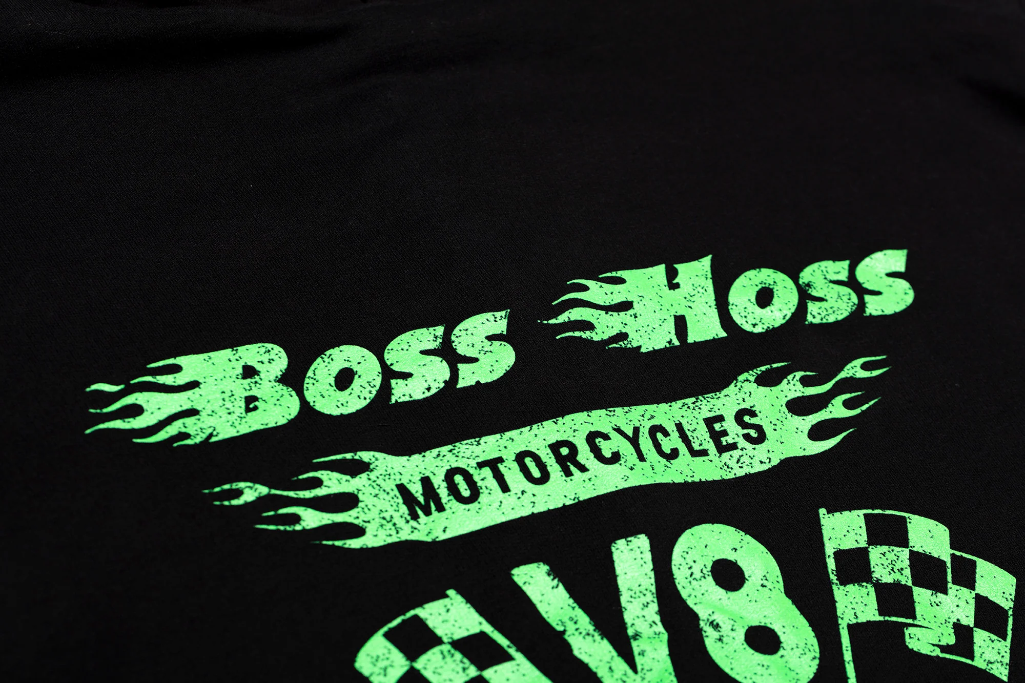 Black w/ Neon Green Checkered Flag Flaming Finish Zipper Sweatshirt - Image 5