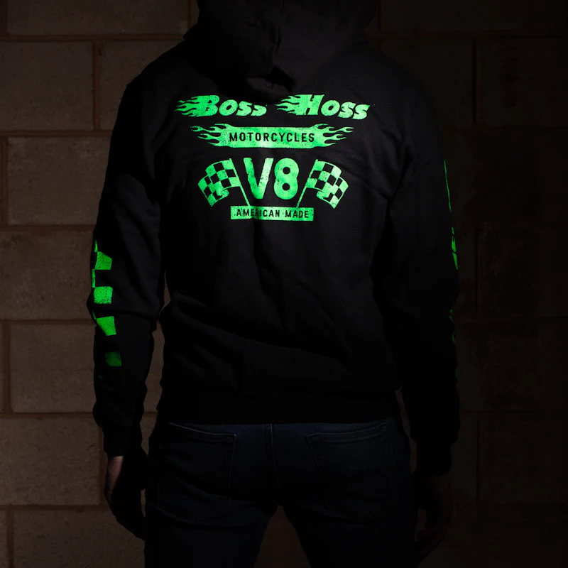 Black w/ Neon Green Checkered Flag Flaming Finish Zipper Sweatshirt - Image 9