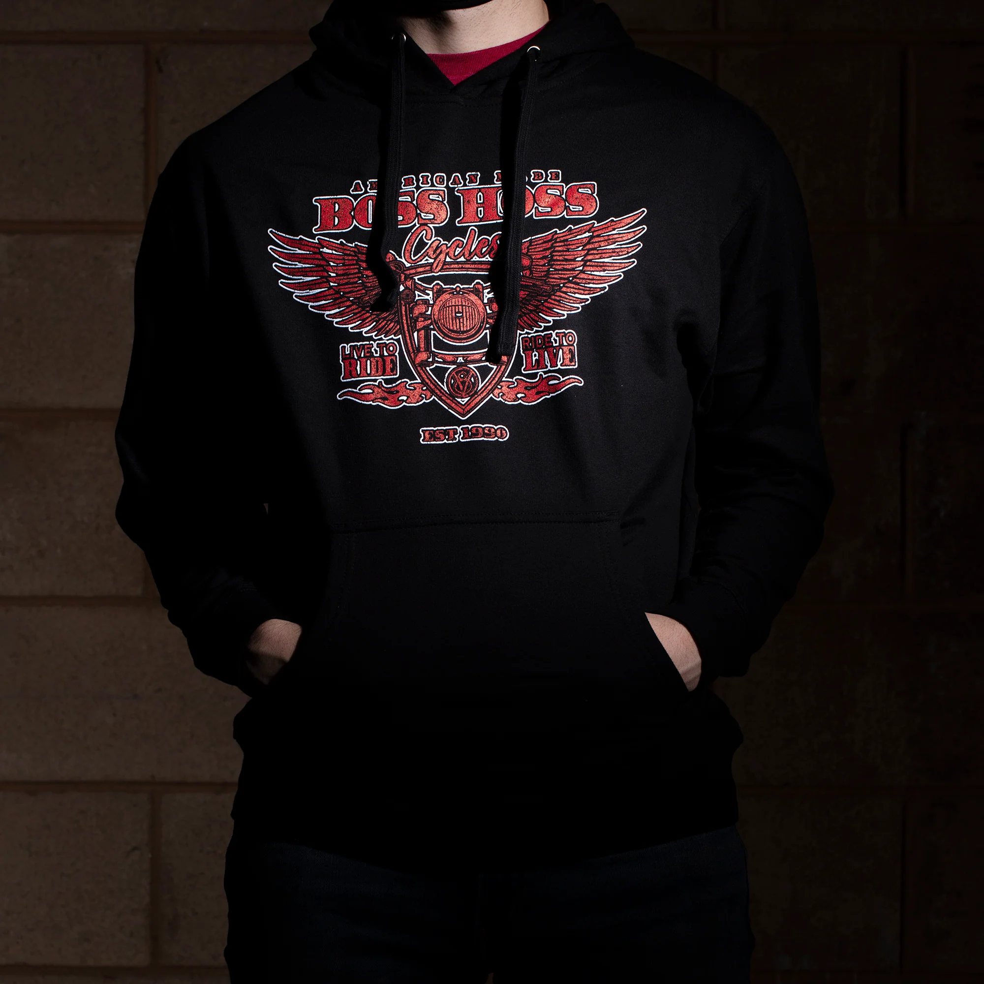 Live to Ride Red Print Fleece Hoodie - Image 6