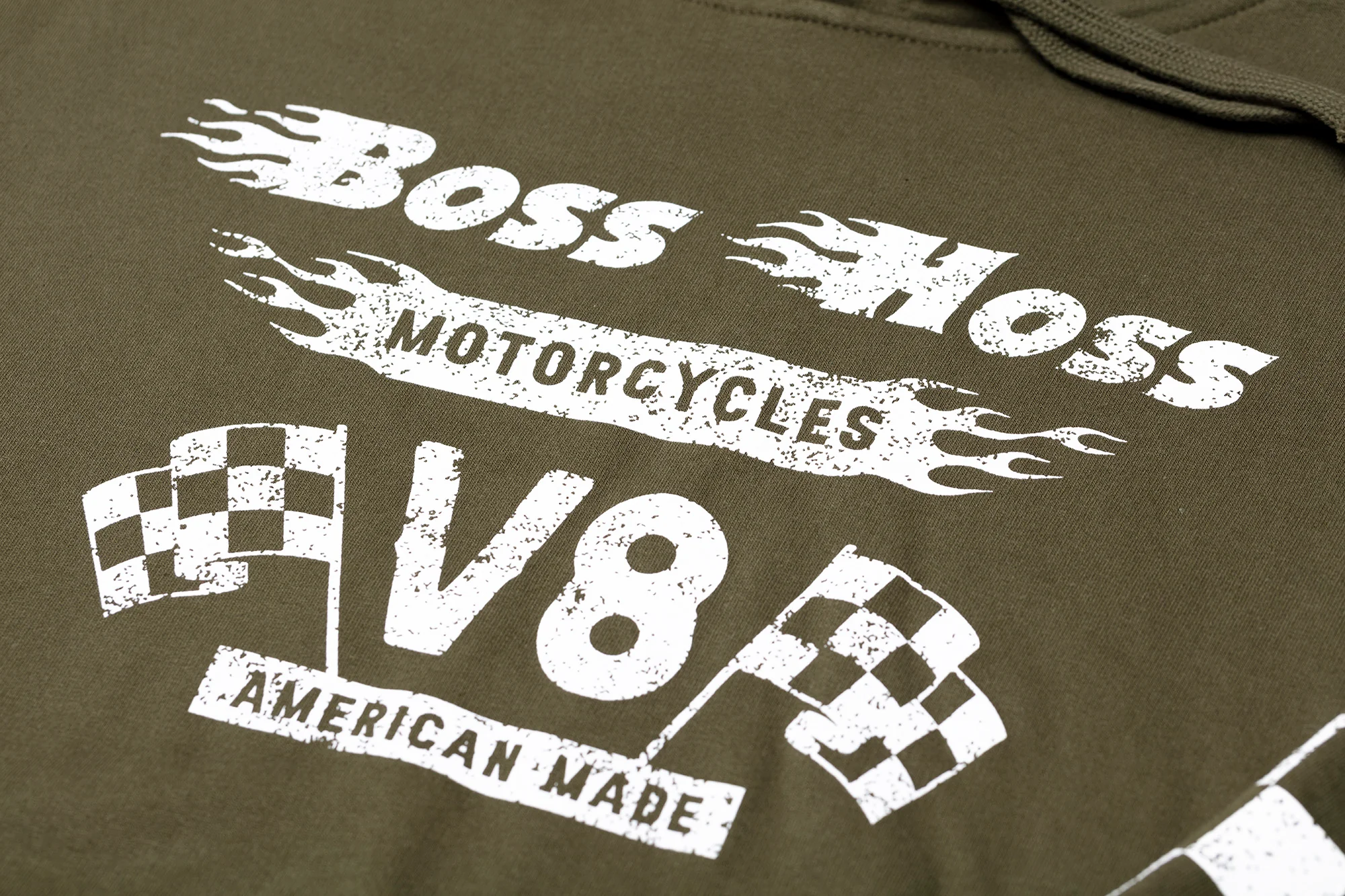 Olive Green Checkered Flag Flaming Finish Pullover Sweatshirt Hoodie - Image 3