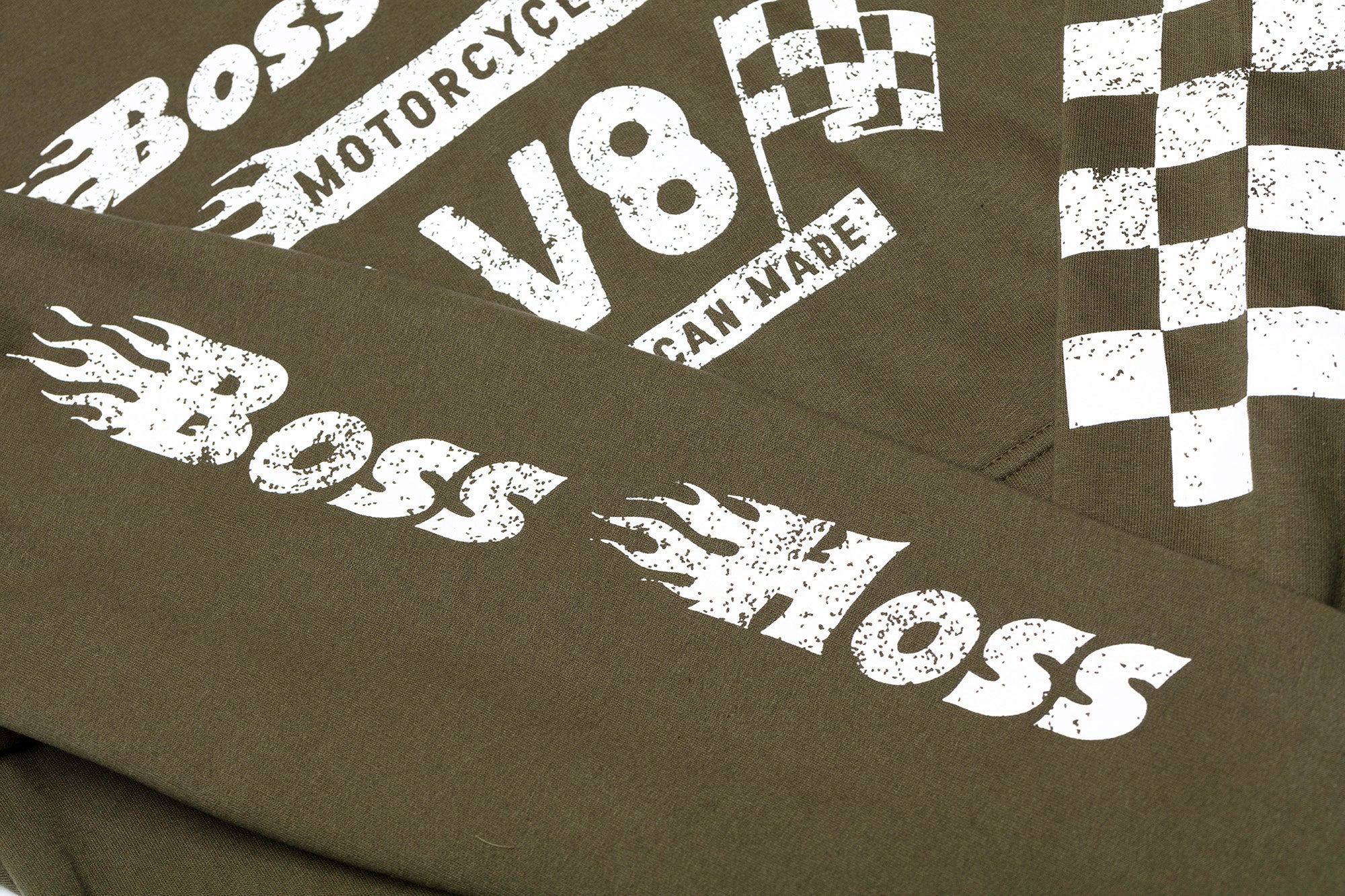 Olive Green Checkered Flag Flaming Finish Pullover Sweatshirt Hoodie - Image 5